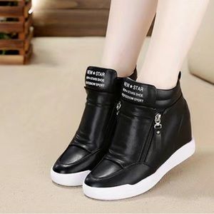 Faux leather sneaker heels